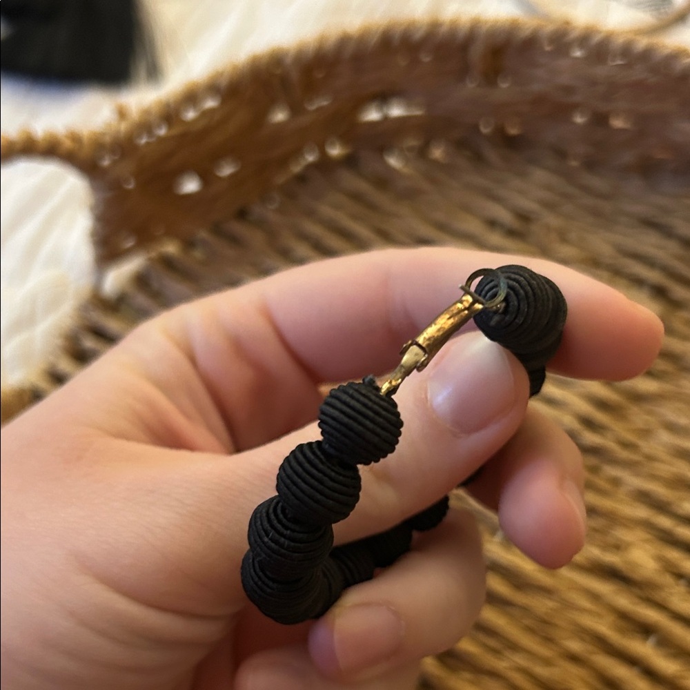 Elegant Black Beaded Hoop Earrings - Picture 3 of 3